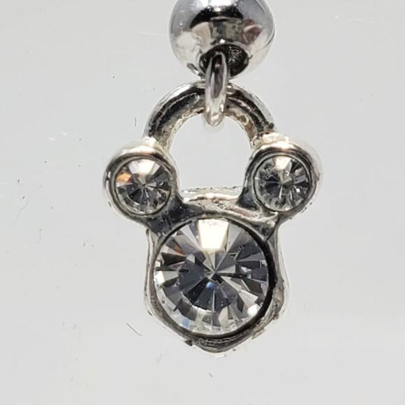 Disney Mickey Mouse White Rhinestone Dangle Earrings Silver - Picture 3 of 7